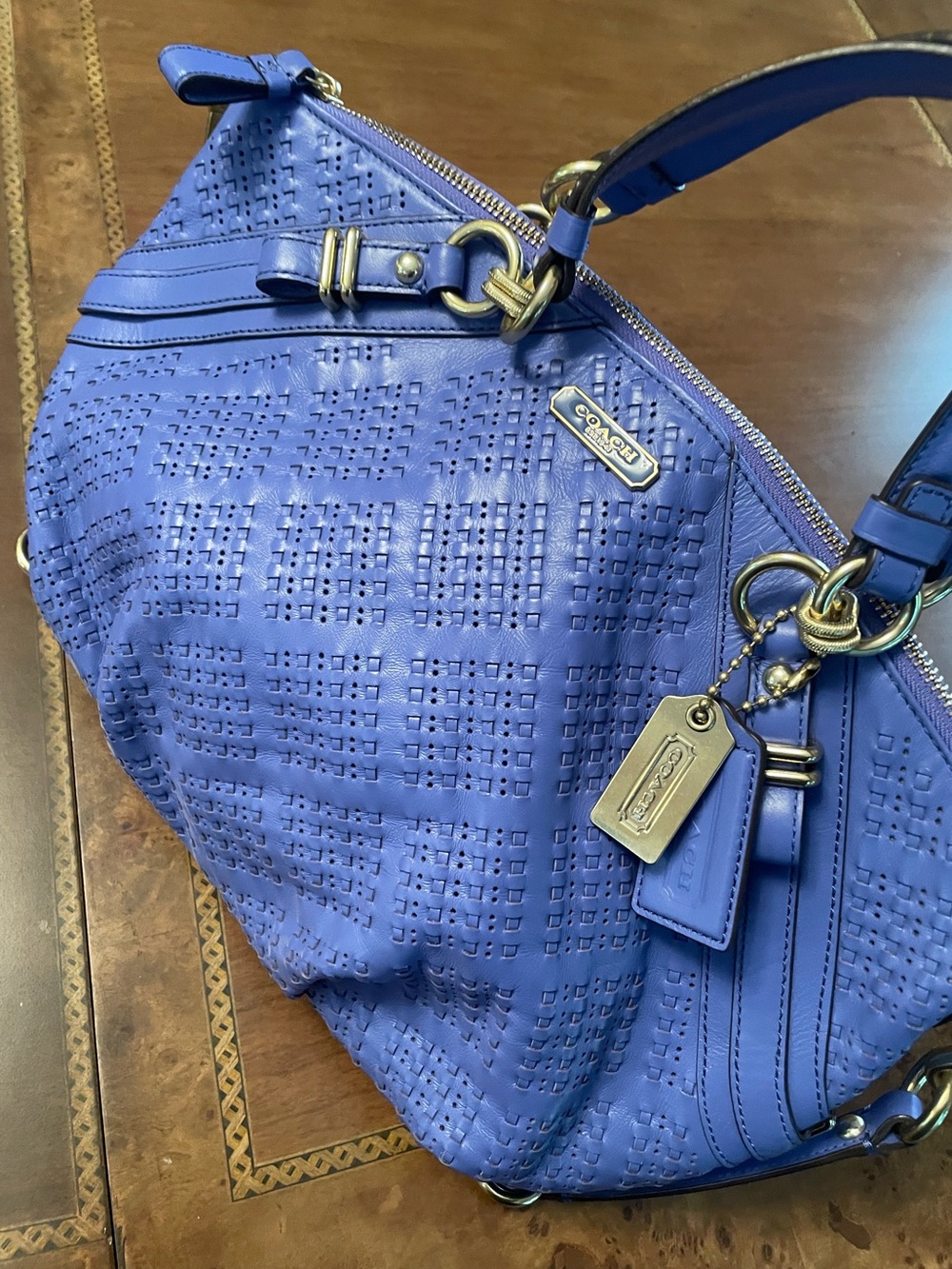 Coach Woven Leather Madison Sofia Bag in Cobalt Blue with Gold Hardware